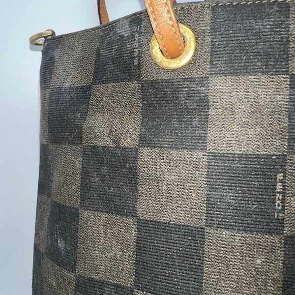 Fendi Vintage RARE Brown Checkered Box Short Handle Tote - Picture 3 of 16
